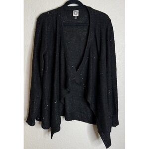 Anne Klein Womens XL Black Sequin Open Front Cardigan Knit‎ Waterfall Going Out